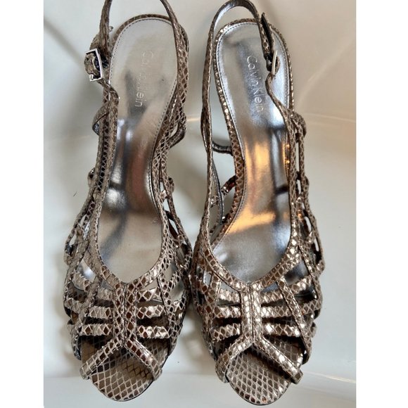 Calvin Klein Metallic Cut out Peep Toe Heels - Picture 1 of 7